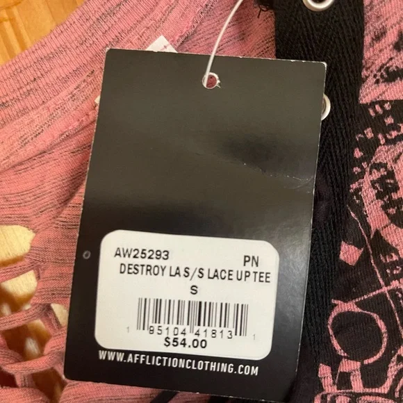 AFFLICTION Destroy LA Lace-up T-Shirt Sz. S - Picture 6 of 7